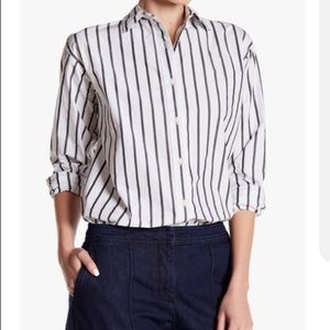 J CREW White and Grey Stripe Riley Shirt